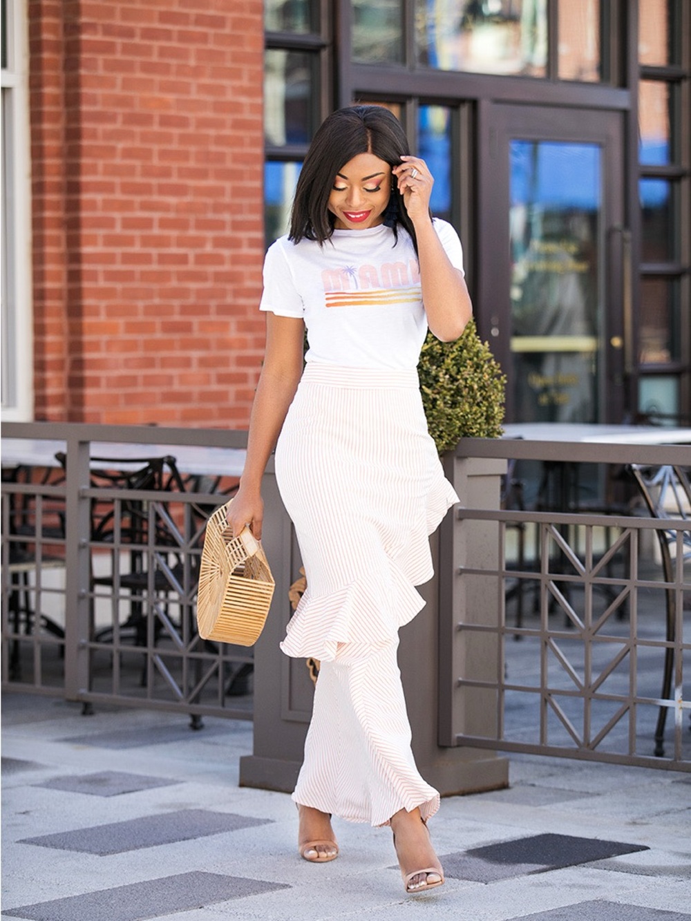 eva mendes for New York & Company Cream Ruffle-Trim Maxi Skirt